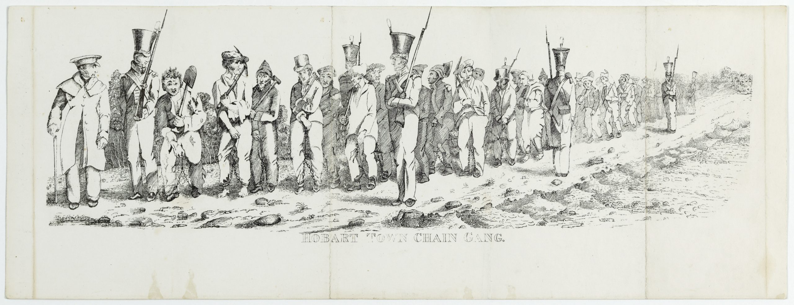 An engraving on the Hobart Town Chain Gang, by Charles Bruce